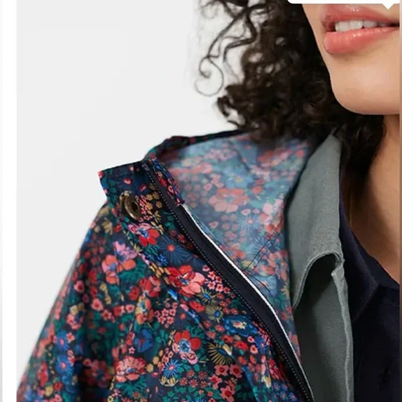 JOULES Women's Golightly Printed Waterproof Coat Navy Ditsy Floral Jacket - Picture 3 of 13